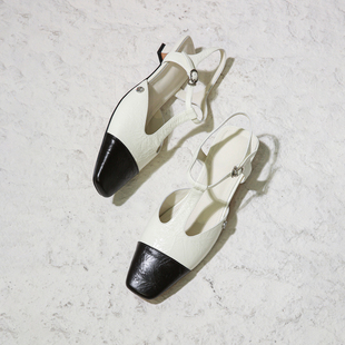 26春~法式时髦精【手抓纹牛皮/经典拼色】slingbacks方头小猫跟鞋