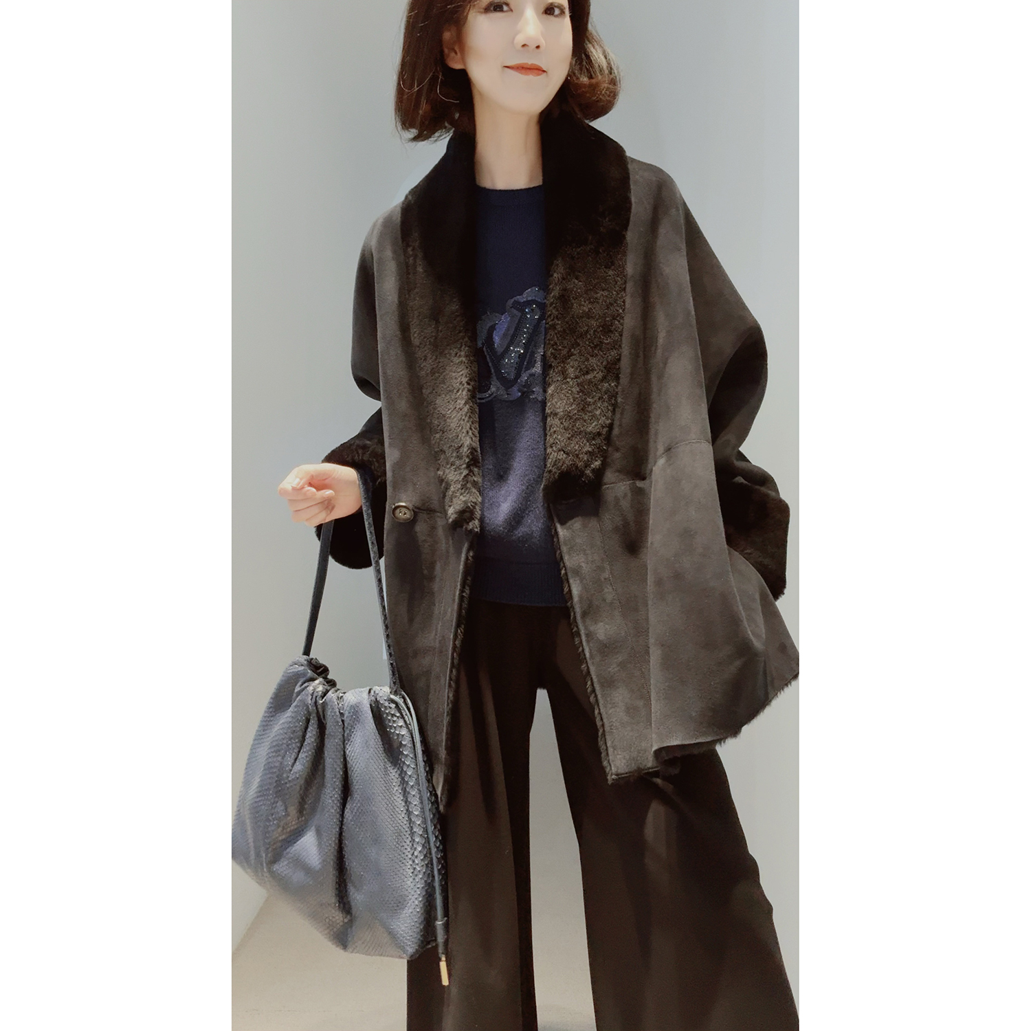 欧洲进口小嫩羊皮毛一体无涂大衣