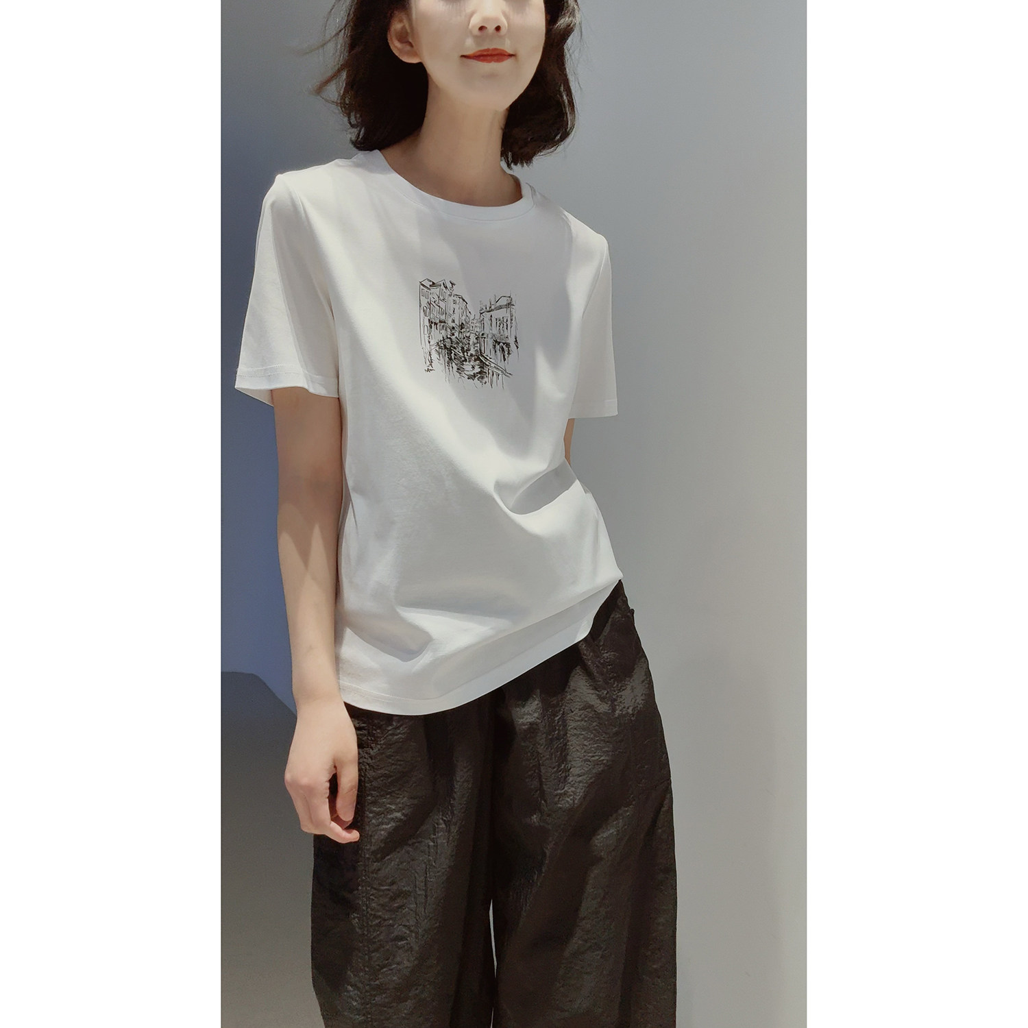 26春夏~海上威尼斯 100丝光棉印花圆领T恤透气百搭短袖