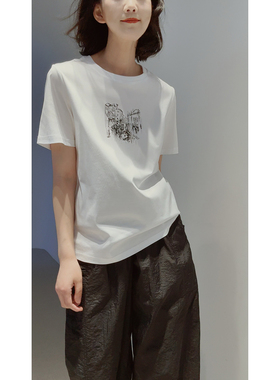 #26春夏~海上威尼斯 100丝光棉印花圆领T恤透气百搭短袖
