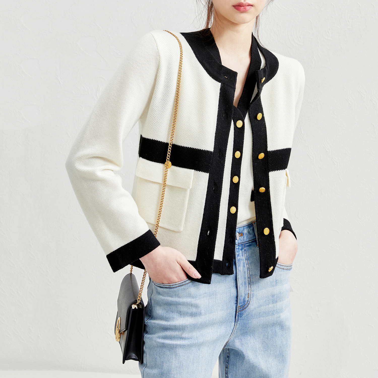 25秋冬【古董法奢工艺/纯羊毛/桂花针】撞色外套香风