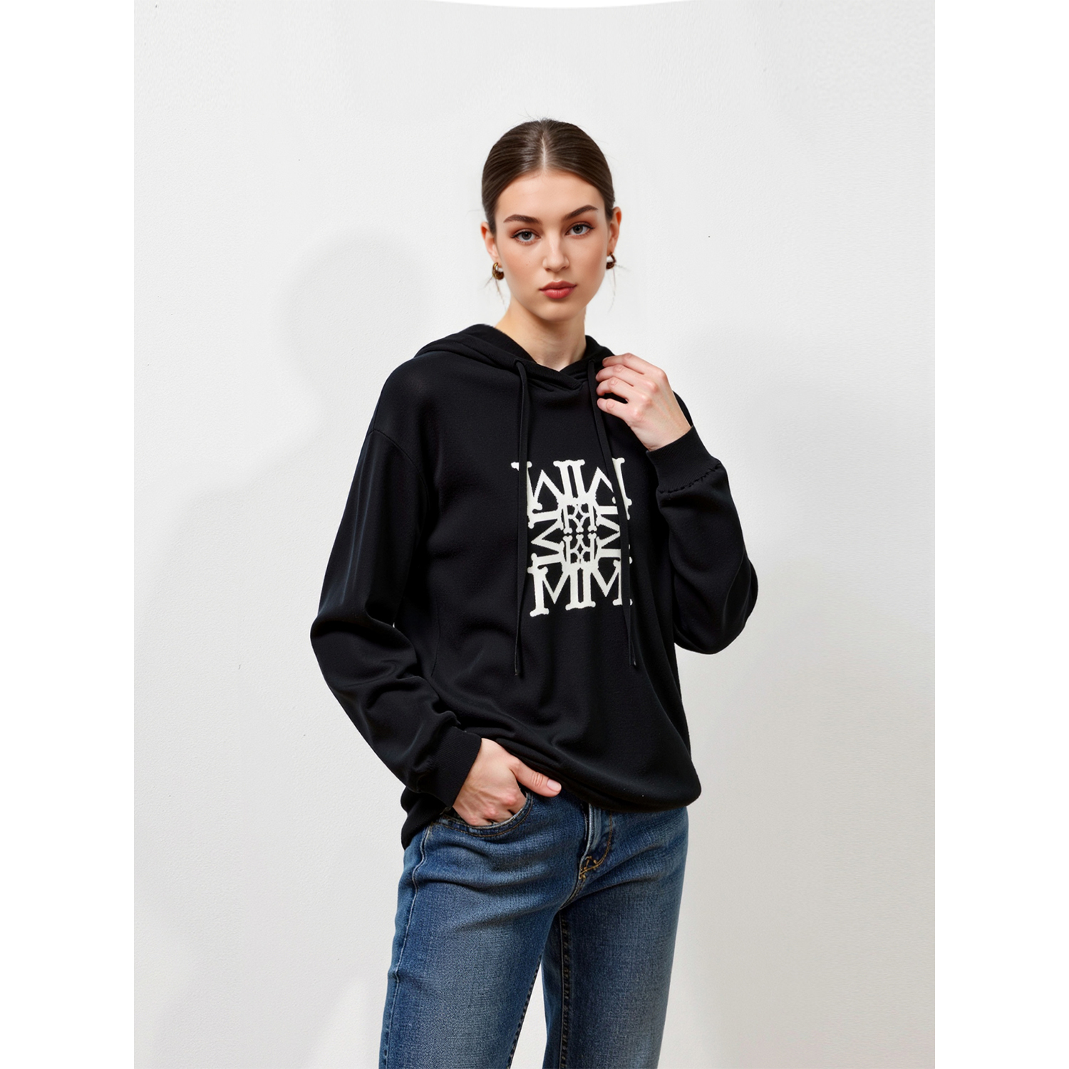 敲细100绵羊毛针织卫衣帽衫休闲