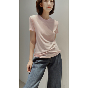 丝滑面膜T T恤女 黄金比例三合一兰精天丝桑蚕丝佰搭圆领短袖