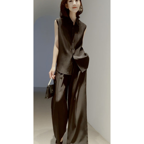 *禾同款重磅塔克褶素绉缎套装