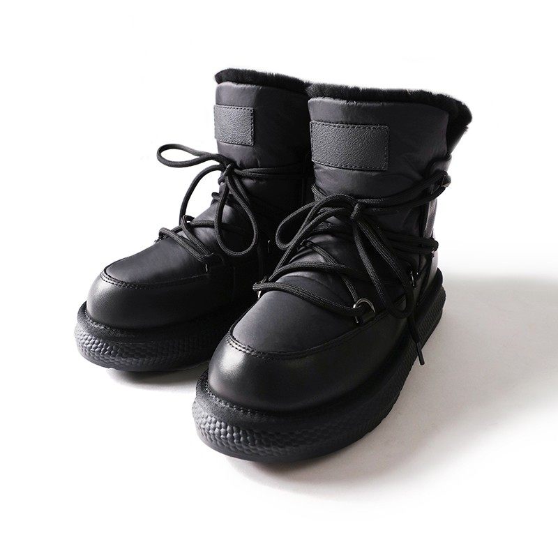 戎美【SH0921362】温暖加倍 羽绒布拼牛皮 澳洲進口羊毛里雪地靴,女鞋,时尚雪地靴,淘宝优惠券,粉丝福利购,淘宝优惠卷