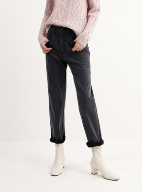 戎美【KZ1111145】环保麂皮绒四面弹牛仔 直筒小直筒牛仔裤