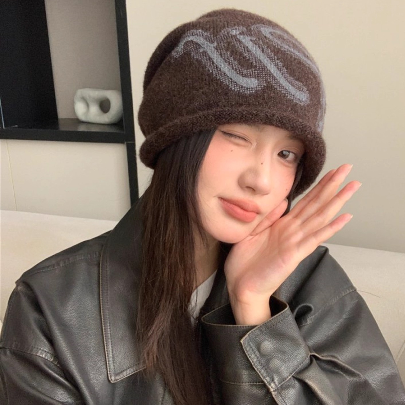 韩系慵懒针织堆堆帽秋冬卷边