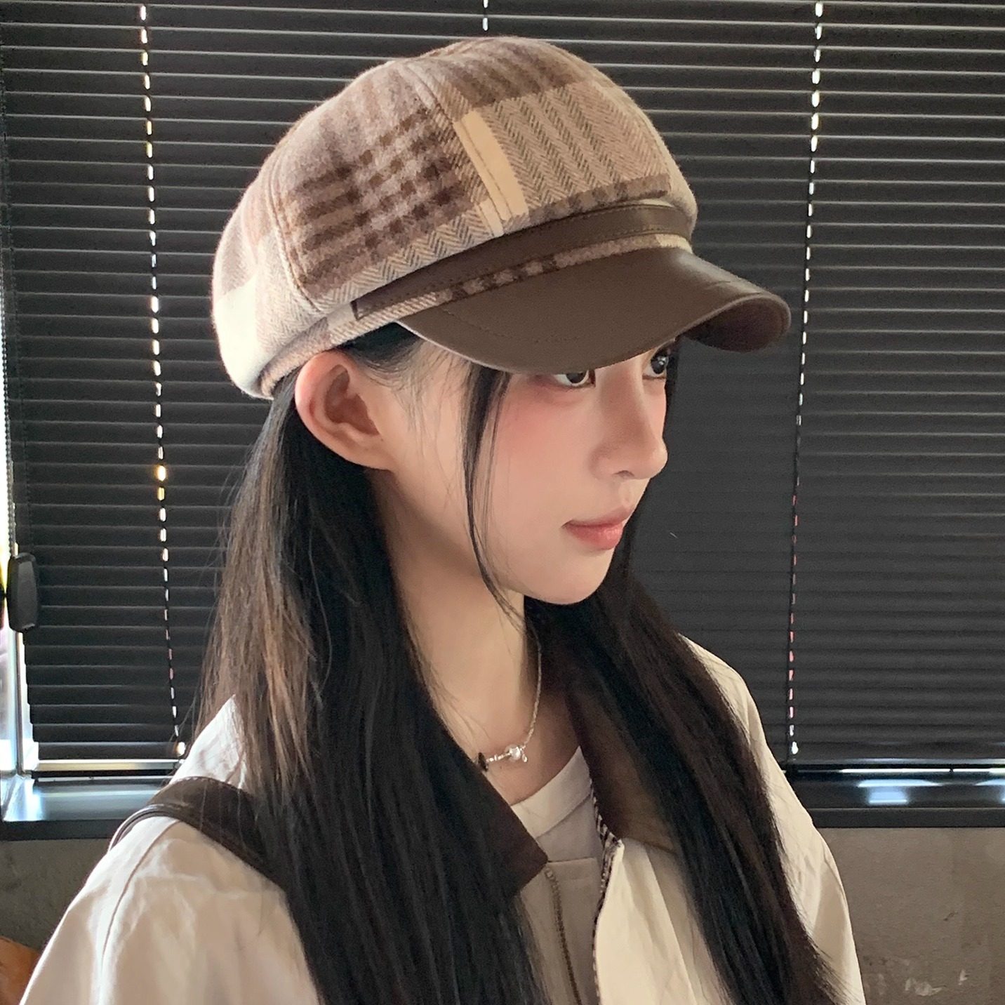 英伦风pu皮拼接复古格子八角帽子女春秋季时尚气质百搭鸭舌报童帽,服饰配件/皮带/帽子/围巾,帽子,淘宝优惠券,粉丝福利购,淘宝优惠卷