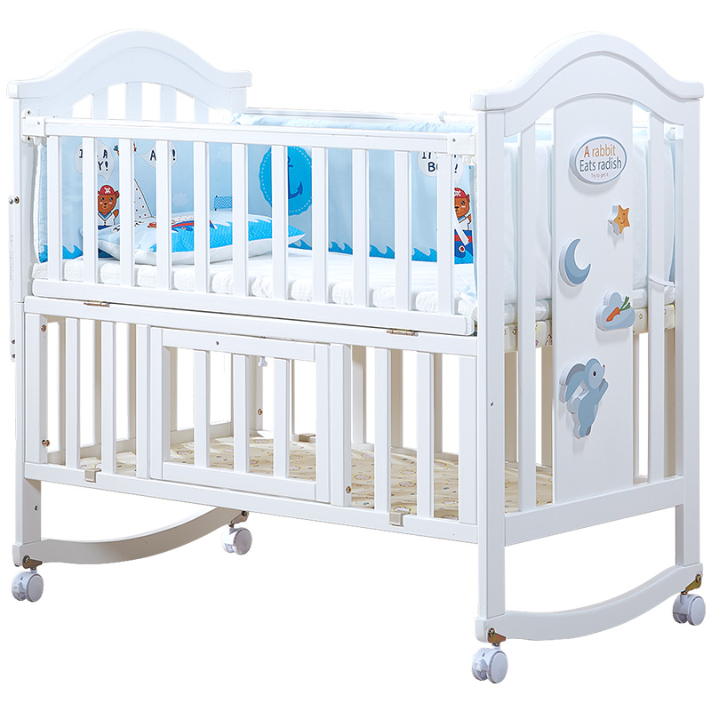 圣贝恩婴儿床实木欧式多功能白色宝宝bb床新生儿童摇篮床拼接大床