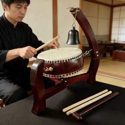 牛皮鼓寺院铃鼓扁鼓三脚架法鼓地钟法器实木折叠包邮小鼓牛皮