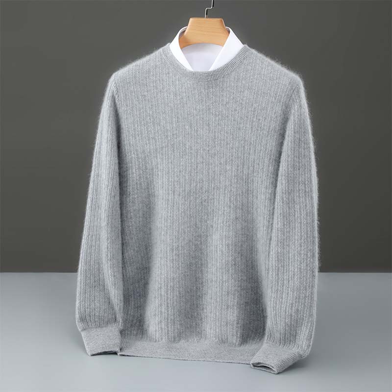 100%纯羊毛衫男士圆领加厚提花套头毛衣高端商务针织衫休闲羊绒衫
