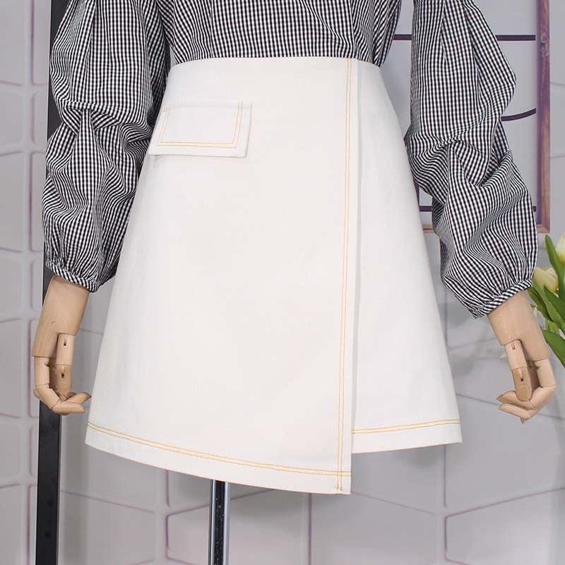 白色牛仔半身裙女a型防走光高腰春季2021新款百搭气质显瘦短裙子
