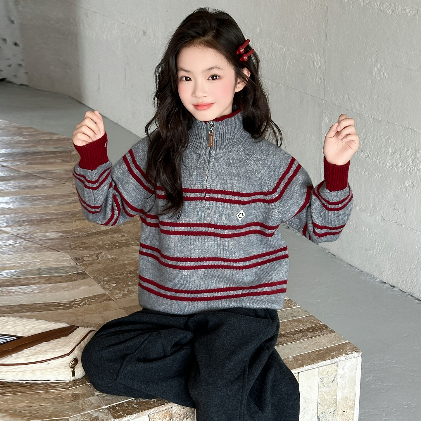 女童秋冬款拉链毛衣针织衫