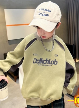 童装男童秋冬加绒卫衣2025新款中大儿童运动纯棉圆领打底衫帅气潮