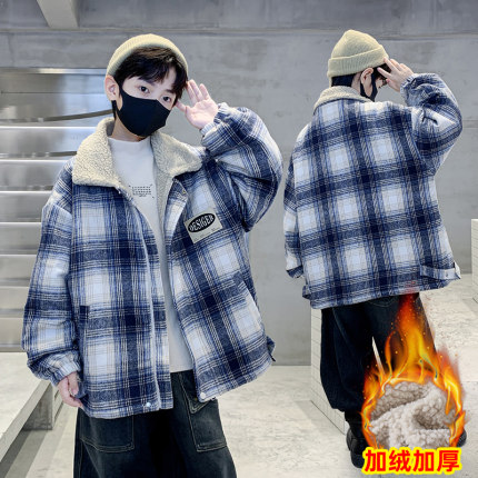 2024新款男童冬款羊羔毛加绒加厚棉衣棉服外套潮款时尚宽松洋气帅