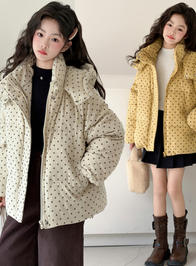女童棉服2025新款碎花连帽加厚保暖棉袄中大童冬装外套羽绒棉衣潮