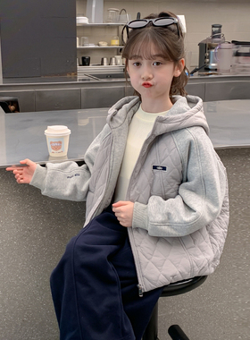 女童秋冬连帽夹棉卫衣外套2025新款儿童加厚上衣女孩棉服时髦洋气