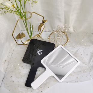 小香风方形大号亚克力手柄镜主播同款手持化妆镜美容院牙科手拿镜