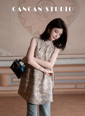 CANCAN STUDIO【宋锦~双凤齐鸣】新中式原创设计长款上衣G252126