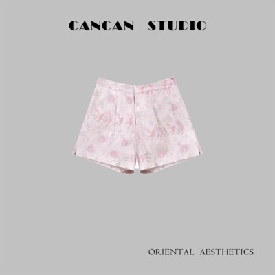 CANCAN STUDIO【宋锦~马上有钱】新中式原创设计休闲短裤G77022