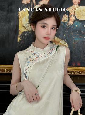 CANCAN STUDIO【十里桃花】新中式原创设计刺绣连衣裙G242232