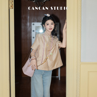 新中式 七色花 原创设计夏季 短袖 CANCAN 上衣G77730 STUDIO