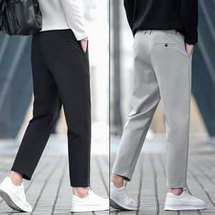 秋冬厚款九分休闲裤男修身直筒松紧腰商务小脚锦纶春秋季抗皱裤子