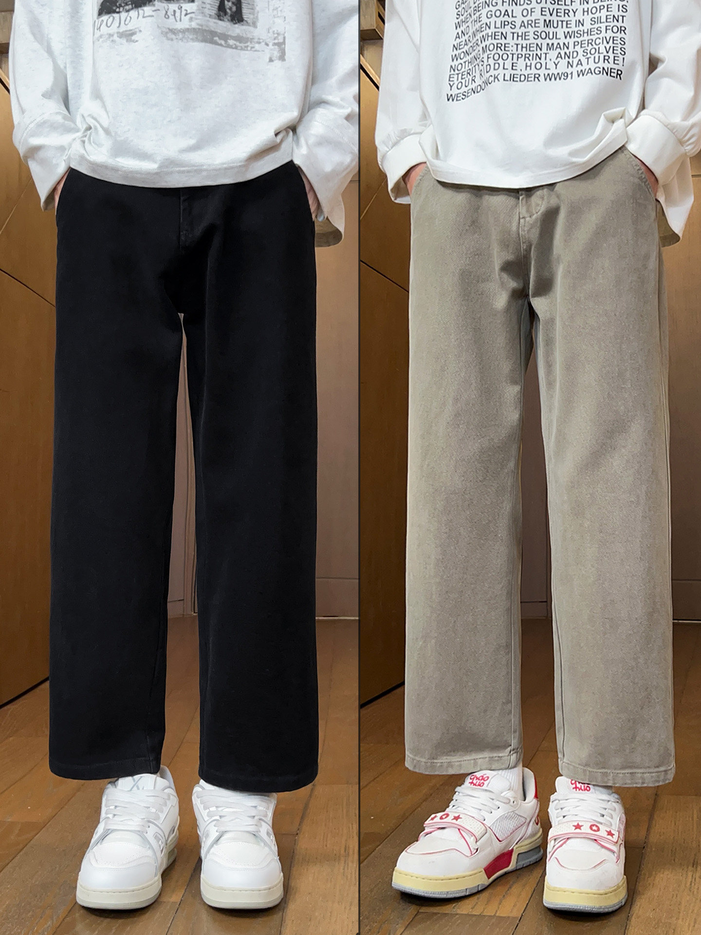 男士2025新款水洗覆古秋冬季休闲裤男款九分加绒斜纹厚款宽松直筒