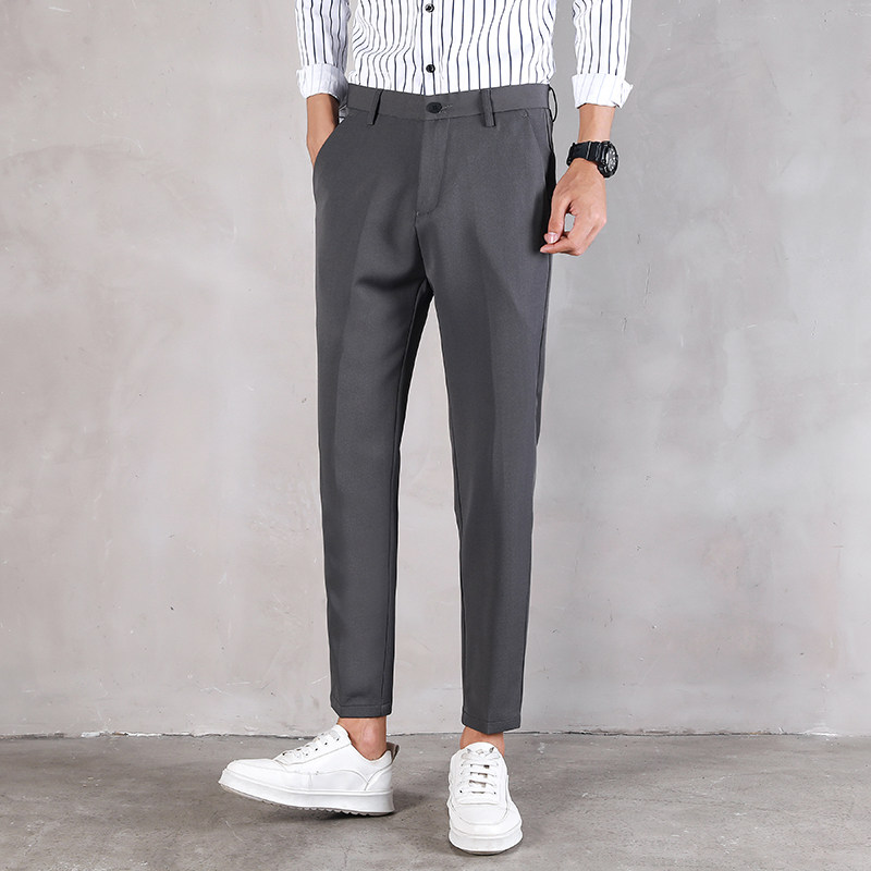 夏季灰色西裤男九分裤春秋休闲裤潮流高级感西装裤男生修身男裤子