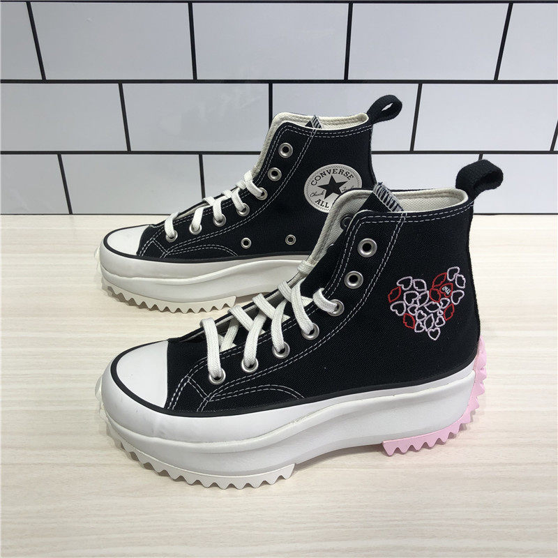 converse匡威新款情人节run star男女刺绣厚底增高帆布鞋 a01598c