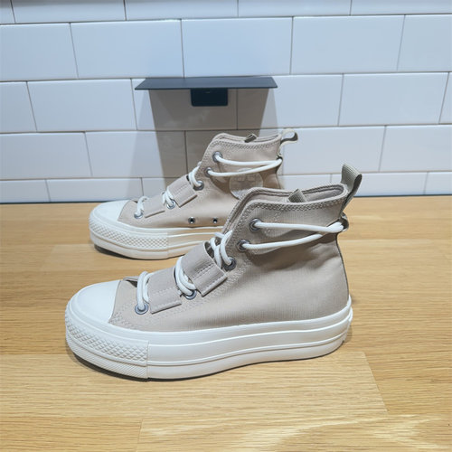 匡威奶茶色女高帮厚底增高板鞋