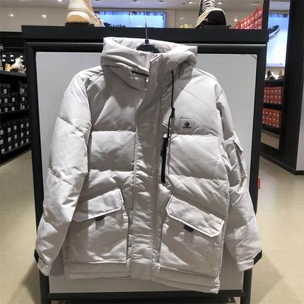 CONVERSE匡威冬季男子连帽保暖休闲中长款羽绒服外套10025249-A01