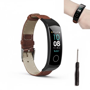 适用于荣耀手环5/4NFC竹节纹真皮皮带荣耀6/7/9/10皮款替换腕带