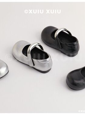 cbc童鞋「金属酷银」宽楦头女童玛丽珍皮鞋复古浅口银黑