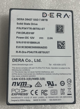 DERA得瑞D5427 D5437 2TB 4T U2 PCIe3.0 NVME企业级2.5固态硬盘