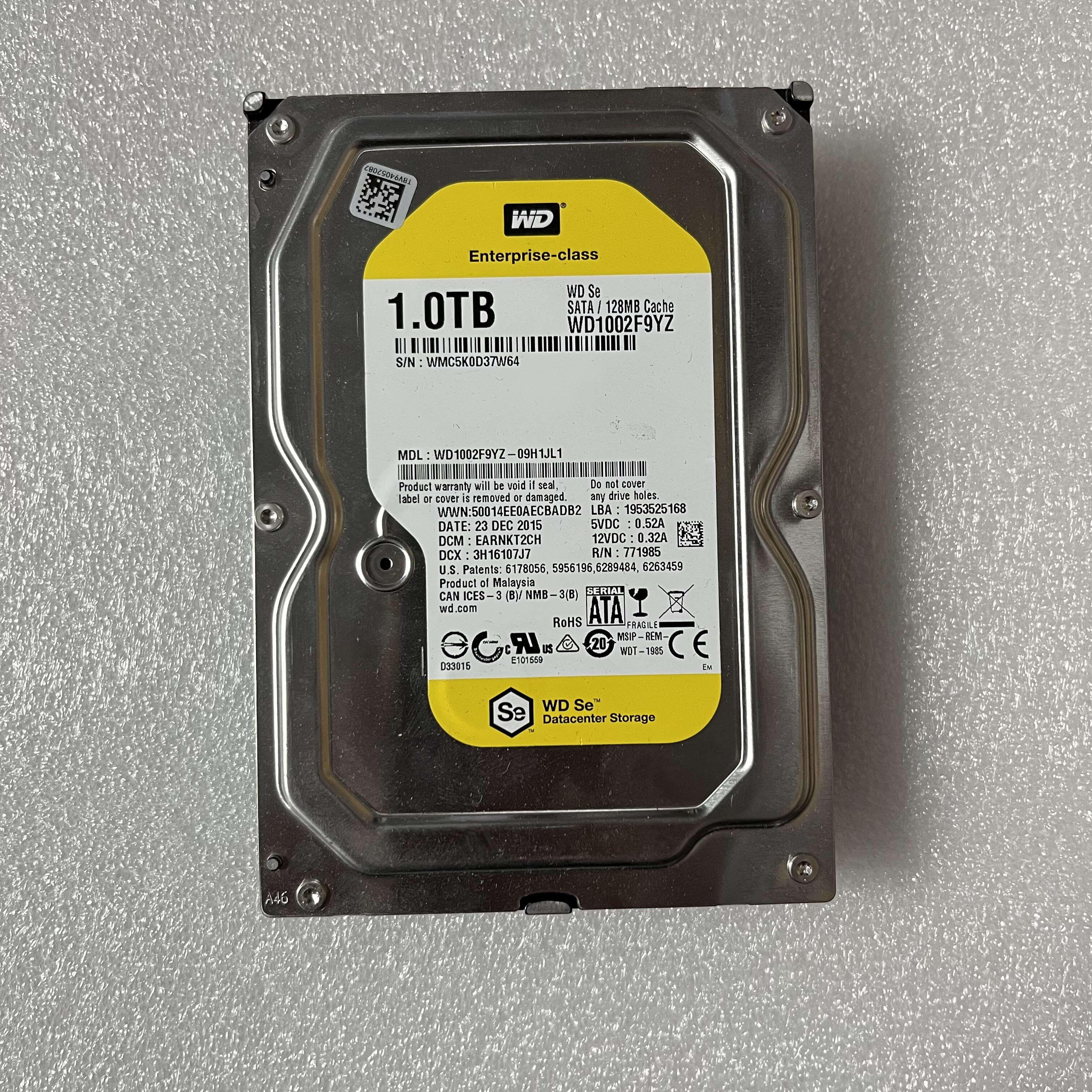 西数 WD1002F9YZ 1T企业级硬盘单碟7200转 1TB金盘128M 3.5寸