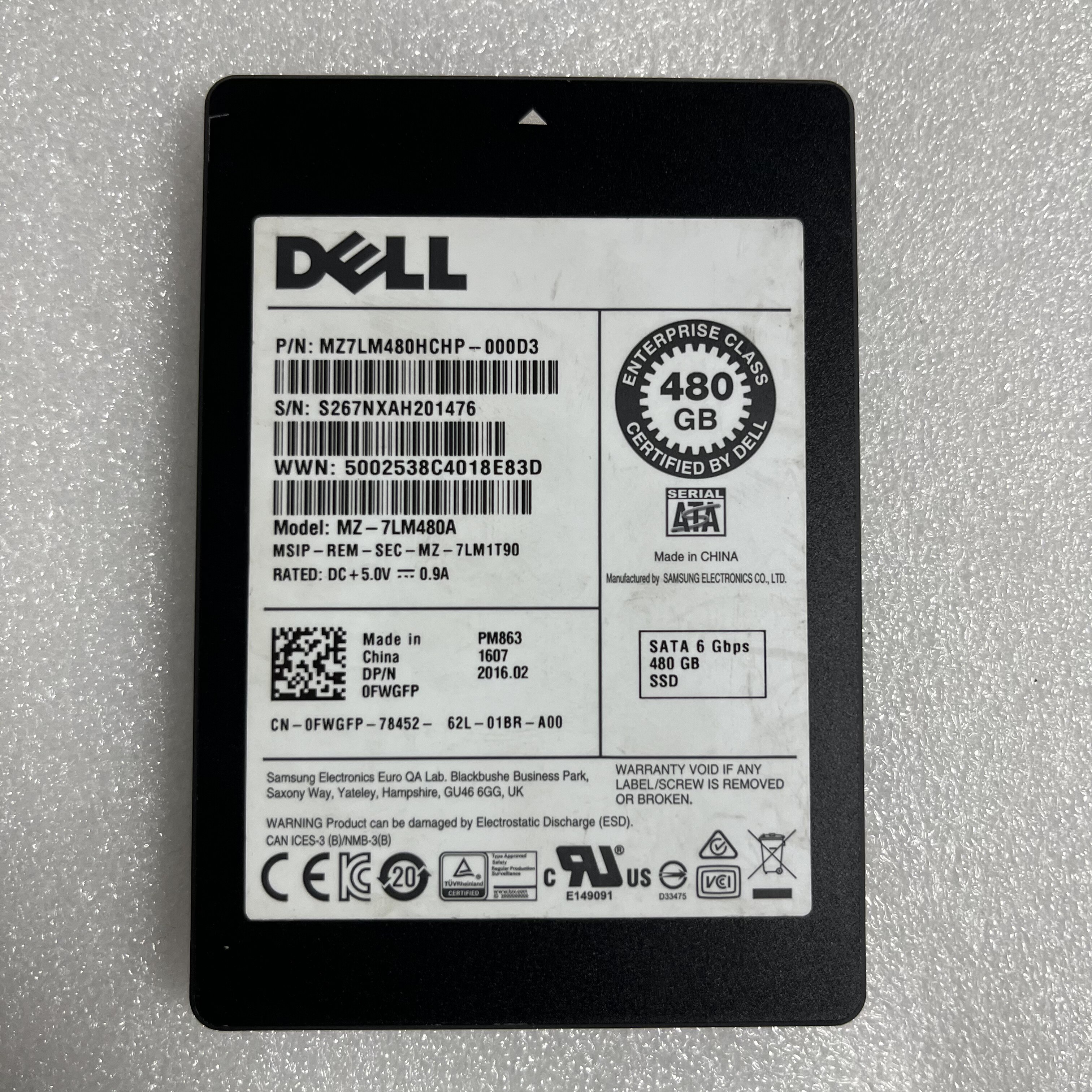 Samsung/三星PM863a  480G  SATA企业级硬盘SSD dell 2.5 SATA
