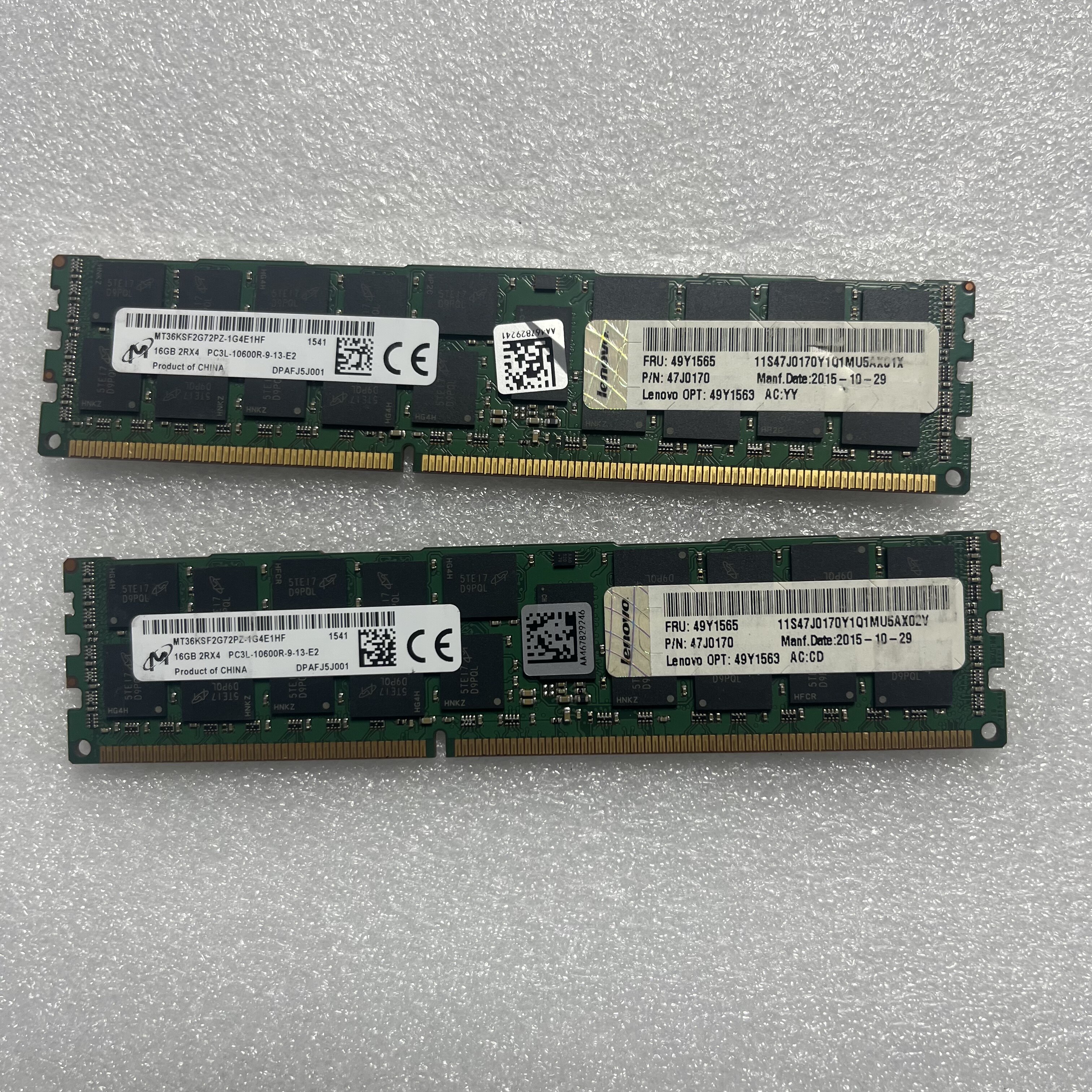 镁光16GB 2RX4 PC3L 10600R DDR4 FRU 46Y1565联想服务器内存
