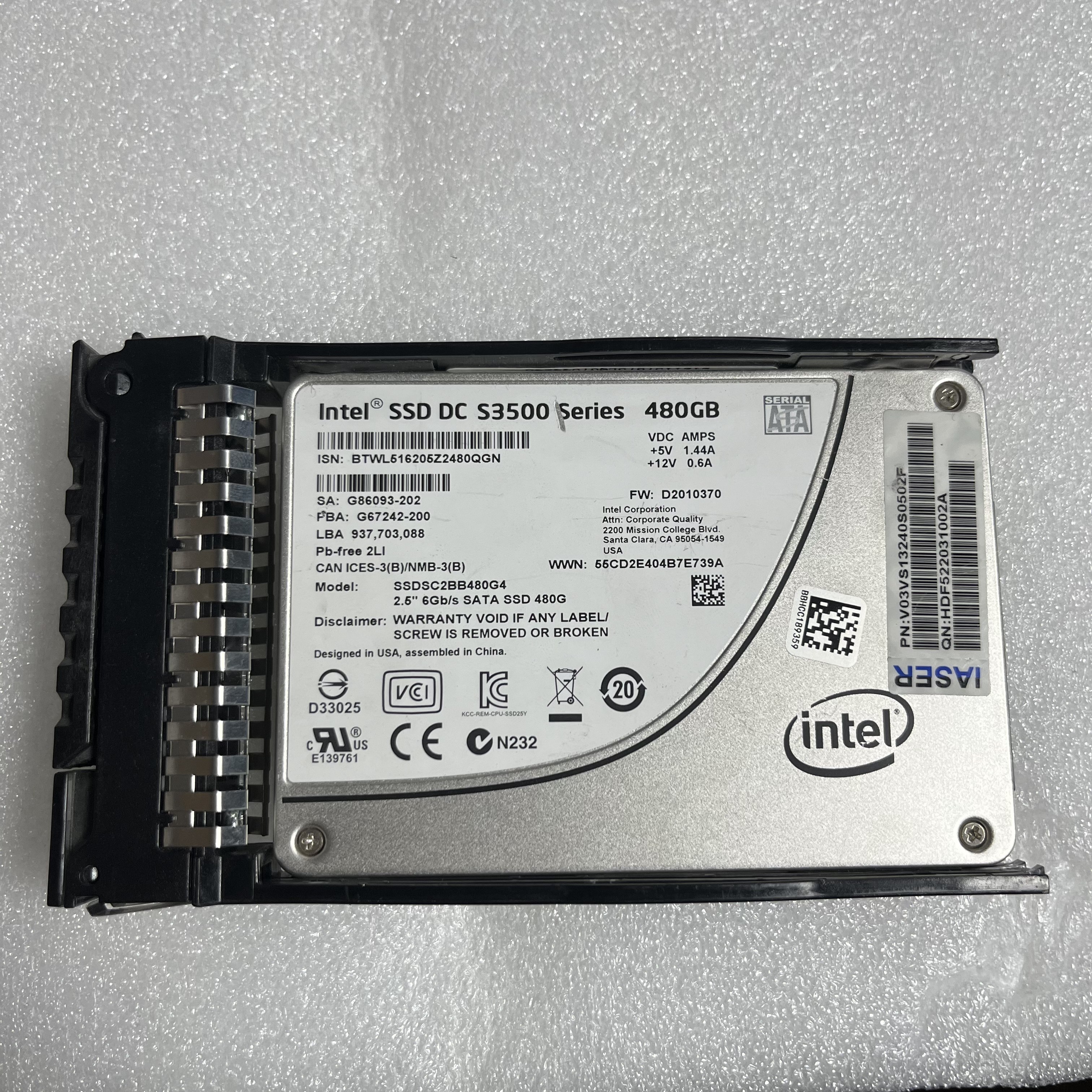 英特尔DCS3500 480G 固态硬盘2.5寸SATA接口 SSDSC2BB480G4