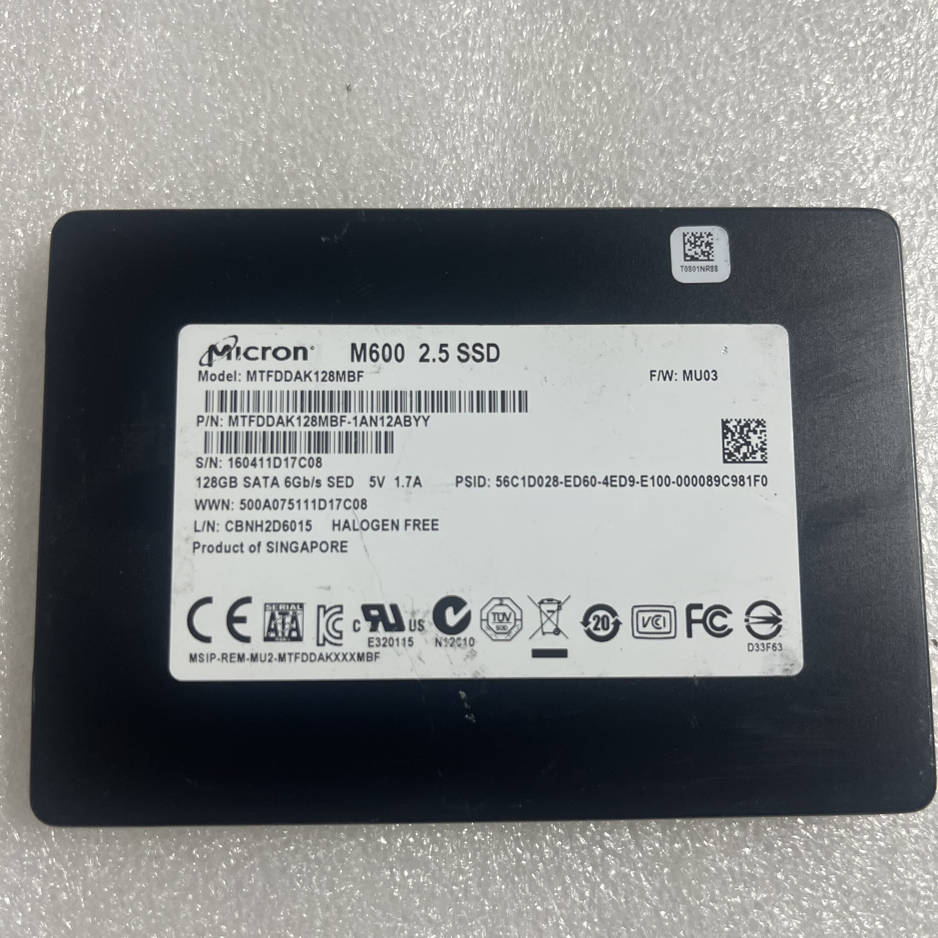 镁光Micron M600 SDD128G2.5寸SATA接口MLC颗粒拆机MTFDDAK128MBF