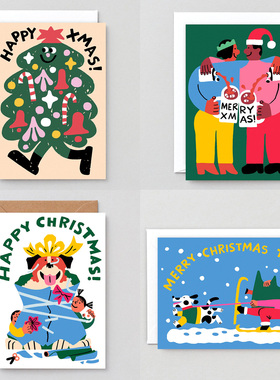 英国进口卡片 Wrap 圣诞新年节日祝福贺卡顽皮呆萌插画礼物明信片