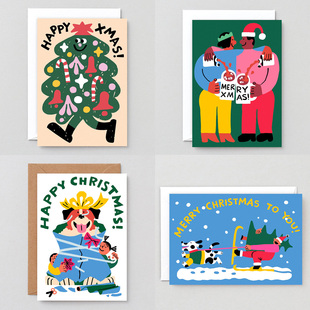 英国进口卡片 圣诞新年节日祝福贺卡顽皮呆萌插画礼物明信片 Wrap