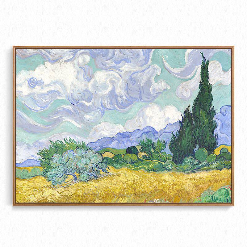 梵高 阿尔勒的麦田 星月夜 印象派经典风景 麦田群鸦 旁白装饰画