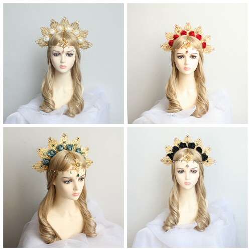 diy手工森系巴洛克皇冠组合头链金银色拍照道具发箍材料包