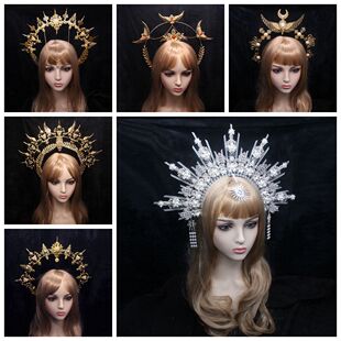 lolita手工太阳皇冠材料包洛丽塔王冠拍照写真走秀头饰光环配件