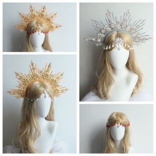 lolita手工太阳皇冠材料包洛丽塔王冠拍照写真走秀头饰光环配件