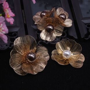 饰平底六瓣花配件 DIY耳饰耳环镂空KC金花朵材料手工团扇装