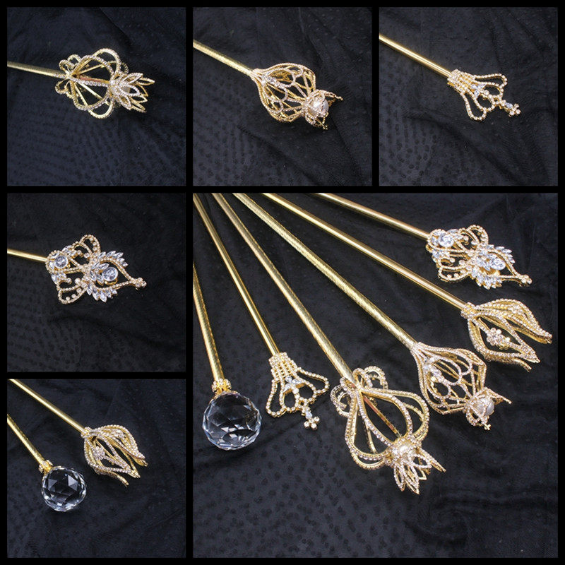 diy新娘团扇捧花金银色权杖手柄材料酒吧舞会选美手杖半成品配件