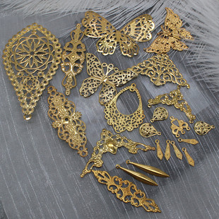 diy手工中式秀禾新娘头饰材料大凤冠装饰链接铁片团扇流苏配件