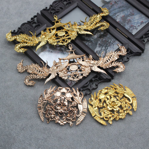 diy手工秀禾新娘大凤冠流苏步摇材料双凤凉亭大合金底座配件